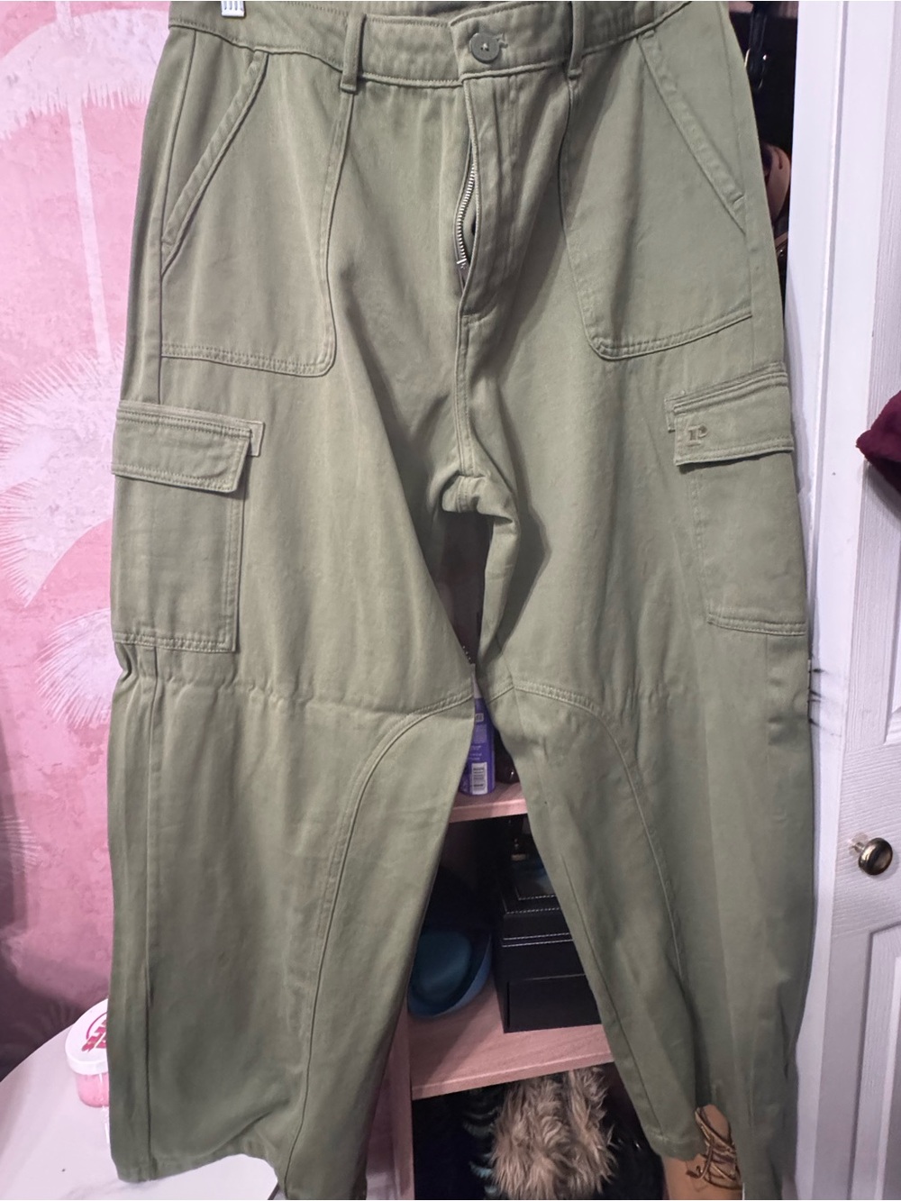 PINK Victoria's Secret Olive Green Utility Cargo Jeans